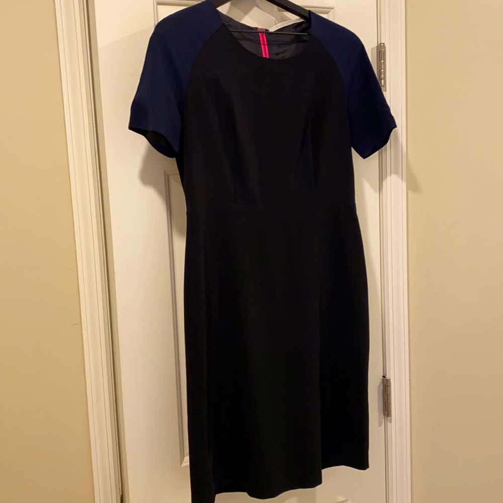 Black Dress with Navy and Pink Detailing